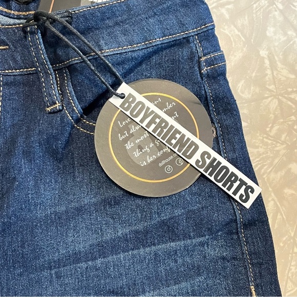 jean shorts high rise button fly 5 pocket rolled hem dark wash dollhouse tag - Picture 3 of 10